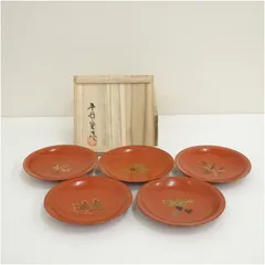 平安堂造　朱塗五君子銘々皿（共箱）  茶器 菓子器 おしゃれ 和菓子 干菓子 主菓子 茶道 茶道具 お茶 小皿 骨董 茶会 抹茶 プレート