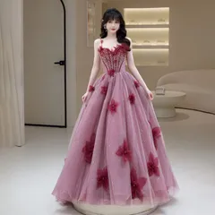 【新品?未使用】 ロングドレス レディース 花 パーティードレス ピアノ発表会 結婚式 フォーマル 卒業式 お呼ばれ ブライズメイド ドレス 