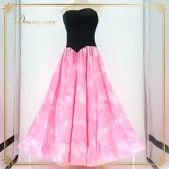 フラダンス 衣装 ワンピース ドレス ブラック系 u'ino! ハワイ製 ベロア ハワイアンプリント アロハ フラ ダンス レッスン 練習 花柄 植物柄 華やか かわいい おしゃれ 上品 高級感 ピンク系 黒 ピンク ゴールド系 金 フラダンス衣装