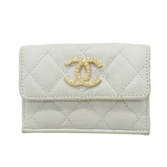 【6ac2186-k】シャネル 三つ折り財布 マトラッセ キャビアスキン ライトブルー シャンパンゴールド金具【中古】レディース