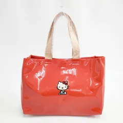BEAMS HELLO KITTY ハローキティ 新品 50周年 刺繍バッグ 定価14300円 缶バッチ付き トートバッグ レッド レディース ビームス【中古】5-1128G◎