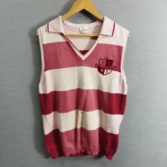 DIESEL ディーゼル ニット ベスト ボーダー 襟付き プリント コットン イタリア製 サイズ L ピンク系 A180