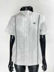 【未使用】adidas アディダス ポリエステル フルジップ 半袖 ジャケット 中綿 ロゴ刺繍 ホワイト 白 レディース L ゴルフウェア