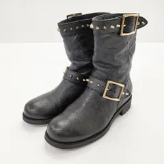 JIMMY CHOO レザー スタッズ付き エンジニアブーツ サイズ35 1/2 ブーツ ブラック レディース ジミーチュウ【中古】5-0313G◎