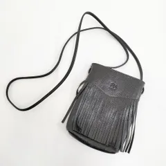 IL BISONTE クロスボディバッグ レザー フリンジ 定価44000円 ポシェット ブラック レディース イルビゾンテ【中古】5-0628G♪