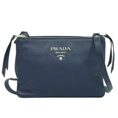 本物 プラダ PRADA レザー ショルダーバッグ ポシェット ネイビー バッグ 中古・