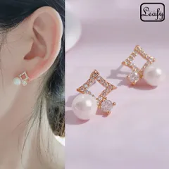 ジルコニア パール ゴールドピアス 14KGP 上品 大人可愛い 菱形 スクエア 立体感 華やか フォーマル お呼ばれ パーティー デート オフィス 卒業式 入学式 セレモニー 母の日 バレンタイン プレゼント ギフト レディース アクセサリー 真珠