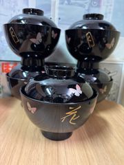 モリハナエ（HANAE MORI） 漆器 蓋付き汁椀 5客セット 蝶 ブラック