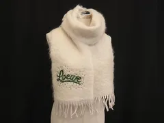 ■新品同様■ LOEWE ロエベ モヘア×ウール×ナイロン ビーズ フリンジ マフラー ストール ショール 防寒具 アイボリー系 FV5950