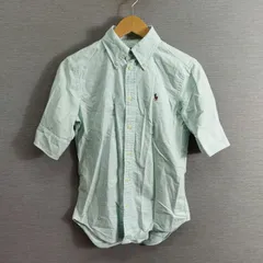 Ralph Lauren ラルフローレン ボタンダウン シャツ 半袖 ストライプ ポニー 刺繍 レディース サイズ XS ブルー系 A189