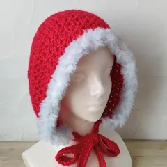 ボンネット　バラクラバ　ニットフード　バブーシュカ　ニット帽　紐付き　耳あて付き　赤