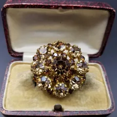 オーストリア ヴィンテージ ブラウン カットガラス ラウンド ブローチ レトロ 上品 淡い色合い コスチュームジュエリー R15-J