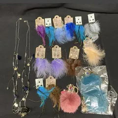 (4)U433【まとめ売り】アクセサリー フェザーピアス ネックレス キーチャーム ファッション レディース 計18点