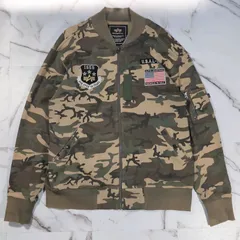ALPHA INDUSTRIES MA-1 フライトジャケット スウェット カモフラ 迷彩 XL フェード ステンシルプリント 刺繍ワッペン