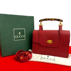 極 美品 保存箱 袋付 GUCCI グッチ オールドグッチ バンブー レザー 本革 2way ハンドバッグ ショルダーバッグ レッド 赤 47998