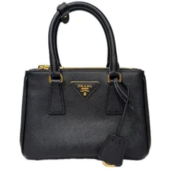 本物保証 極美品 PRADA プラダ ハンドバッグ バッグ ショルダーバッグ ガレリア サフィアーノ 2WAY  ブラック ゴールド レザー レディース