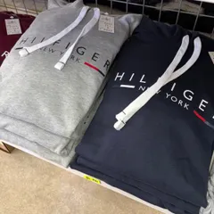 XLあり‼️TOMMYHILFIGER トミーヒルフィガー⚫︎長袖　ロゴ　薄手　綿混　裏毛　パーカー　フーディー　グレー　　ネイビー　　M L XL