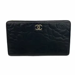 シャネル(Chanel) シャネル 長財布 カメリア ラムスキン ブラック レディース