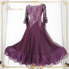 社交ダンス 衣装 スタンダード ドレス ワンピース パーティドレス オールシーズン solo 紫 パープル系 発表会 レース リボン シルバー系 ボリューム スカート 優雅 ミステリアス 深い色合い 上品 伸縮性 シンプル エレガント カジュアル