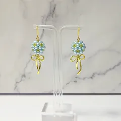 ピアス　クラシックパール・リボンドロップ　リボンパーツ　水色　同窓会　デート　大人可愛い　結婚式　卒業式　入学式　送料無料