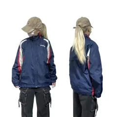 アシックス オールドスクール ネイビー オーバーサイズ ウィンドブレーカー ジャケット S