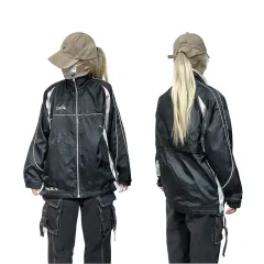 アシックス ブラック オールドスクール オーバーサイズ ウィンドブレーカー トラック ジャケット S