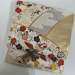 m629 扇 金彩 六通 正絹 袋帯 - メルカリ