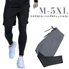 メンズ スポーツレギンス ショートパンツ 一体型 レイヤードレギンス ハーフパンツ付き 大きいサイズ スポーツタイツ ヨガウェア フィットネス ランニング スポーツウェア 吸汗速乾 フェイクレイヤードmin#