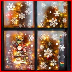 【】ウォールステッカー クリスマス 窓 ステッカー クリスマスツリー1個 雪の結晶61pcs入り 35*25cm4枚 ウィンドウ クリスマス 飾り MERRY CHRISTMAS プレゼント (カラフルなクリスマスツリー)