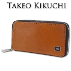 タケオキクチ TAKEO KIKUCHI 牛革 ラウンドファスナー カードケース エイト メンズ キャメル エイジング 定価12,100円 ハンドメイド プレゼント ギフト 無料ラッピング可能