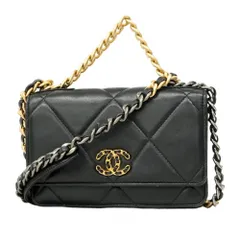 シャネル(Chanel) シャネル 財布・ショルダーウォレット シャネル19 ラムスキン ブラック ゴールド レディース