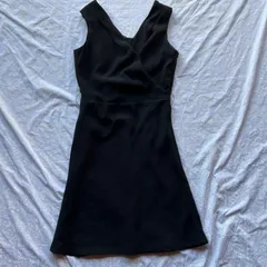 ブラック ワンピース Vネック カシュクール風 ノースリーブ Aライン フォーマル ドレス y2k グランジ 00s 古着 結婚式 二次会