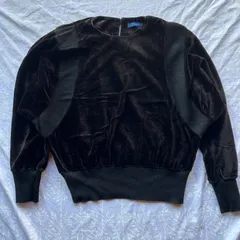 ブラックベロア切替トップス 短丈プルオーバー トリアセテート混 Y2K モード ストリート フェアリーグランジ 立体リブパネル 古着 M〜L