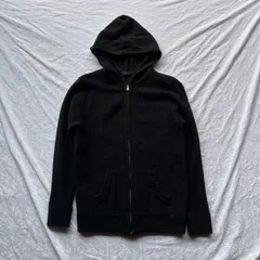 00’s AZUL 黒 起毛ニットジップパーカー L フーディー ジャケット風 羽織り グランジY2K アメカジ ストリート ミニマル 古着