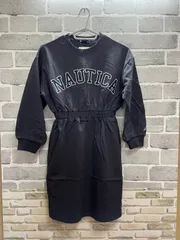 【H3-52】△ NAUTICA　S(130)サイズ　ロゴアップリケ 長袖ワンピース　紺色