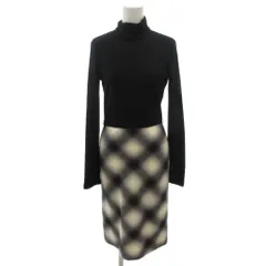 グッチ GUCCI ワンピース ウール XS 黒 ブラック グレー ハイネック 長袖 ロング チェック柄 切替 /FF