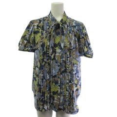 ローレンラルフローレン LAUREN RALPH LAUREN シャツ ブラウス 花柄 半袖 タイ ブルー イエロー M