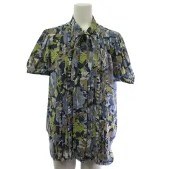 ローレンラルフローレン LAUREN RALPH LAUREN シャツ ブラウス 花柄 半袖 タイ ブルー イエロー M