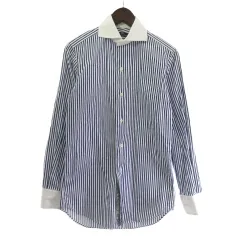 シップス SHIPS シャツ 長袖 ストライプ クレリックカラー ブルー 37