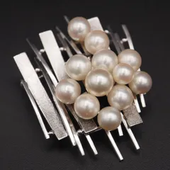 M597 淡水真珠 パール SILVER刻印 2way ブローチ 帯留め デザイン シルバー コサージュ 和装小物 6月誕生石