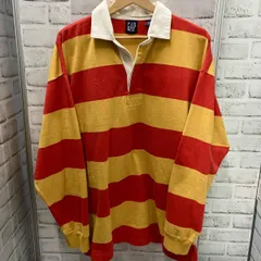 OLD GAP / ギャップ / 90s / ラガーシャツ / ボーダー / レッド マスタード / 襟汚れ有り / 台湾製 / サイズL / 古着 / 長袖ポロシャツ
