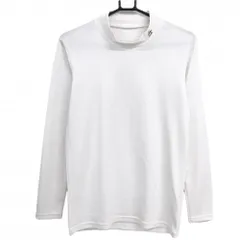 【超美品】マンシングウェア 長袖ハイネックシャツ 白 ボーダー地模様 ネックロゴ メンズ M ゴルフウェア Munsingwear