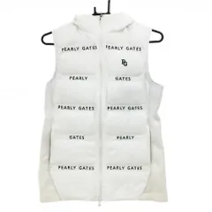 パーリーゲイツ フード付中綿ベスト 白×黒 ロゴボーダー風 サイド切替  レディース 2(L) ゴルフウェア PEARLY GATES