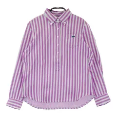 サイズ：0 PEARLY GATES パーリーゲイツ  長袖ポロシャツ ボタンダウン ストライプ柄 パープル系 [240101601528] ゴルフウェア レディース ストスト