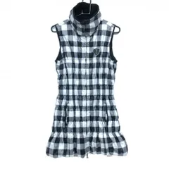 フィラゴルフ 中綿ノースリーブワンピース 黒×白 チェック ネックボア レディース M ゴルフウェア FILA GOLF