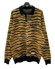 ワコマリア WACKO MARIA TIGER JACQUARD KNIT POLO SHIRT タイガー ジャガード ニット ポロ シャツ 長袖 薄手 茶 黒 セーター 総柄 ブラウン Lサイズ 104MT-2524