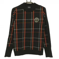 【超美品】パーリーゲイツ セーター 黒×レッド チェック コットン混 ニット  レディース 2(L) ゴルフウェア PEARLY GATES