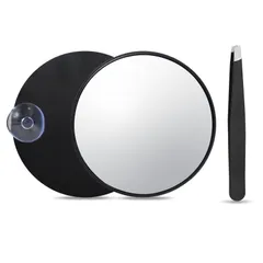 拡大鏡 30倍 化粧用 ポータブル化粧鏡 吸盤付き ピンセット付き バニティミラー 拡大鏡 コンパクトミラー 拡大鏡 ハンドバッグ、旅行、寝室、浴室、バスルーム、髭剃り、シャワーに (ブラック)