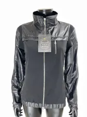 【USED】23区SPORT ポリエステル ダブルジップ 長袖 ジャケット 裏地付き ロゴ刺繍 ブラック 黒 レディース L ゴルフウェア