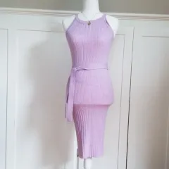 ザラ ニット ONE PIECE ウエスト紐 ベルト ゴージ ライトパープル ラベンダー ライラック ホルターネック ビスチェ